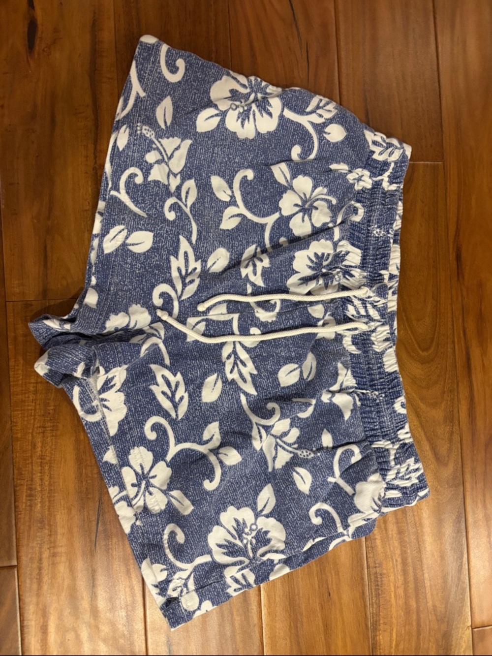 Blue Floral Drawstring Shorts